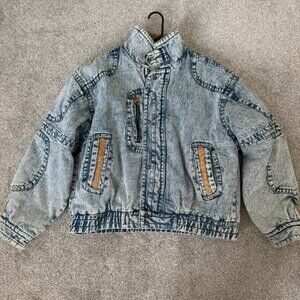 Vintage 80s Todays News Acid Wash Denim Moto Jacket Buckle Collar